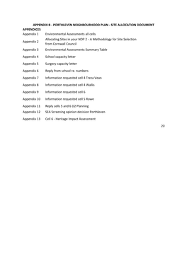 SITE ALLOCATION DOCUMENT APPENDICES Appendix 1