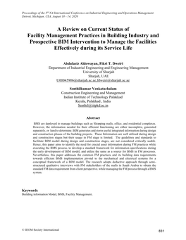 A Review on Current Status of Facility Management Practices in Building