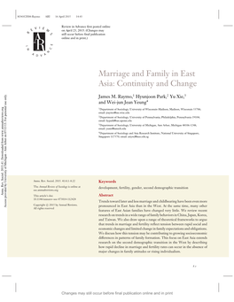 Marriage and Family in East Asia: Continuity and Change