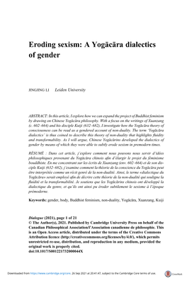 Eroding Sexism: a Yogā Cā Ra Dialectics of Gender