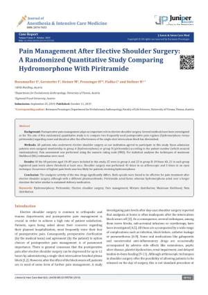 Pain Management After Elective Shoulder Surgery: a Randomized Quantitative Study Comparing Hydromorphone with Piritramide