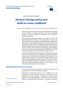 Ukraine's Foreign Policy Turn Leads to a Mass Roadblock