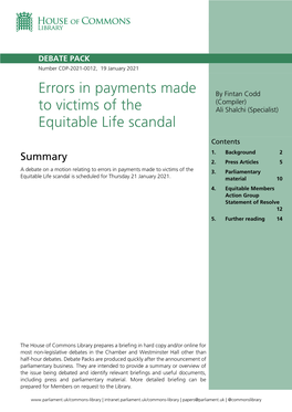 Errors in Payments Made to Victims of the Equitable Life Scandal 3