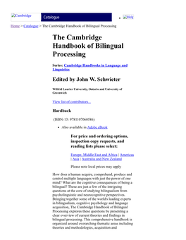 The Cambridge Handbook of Bilingual Processing the Cambridge Handbook of Bilingual Processing