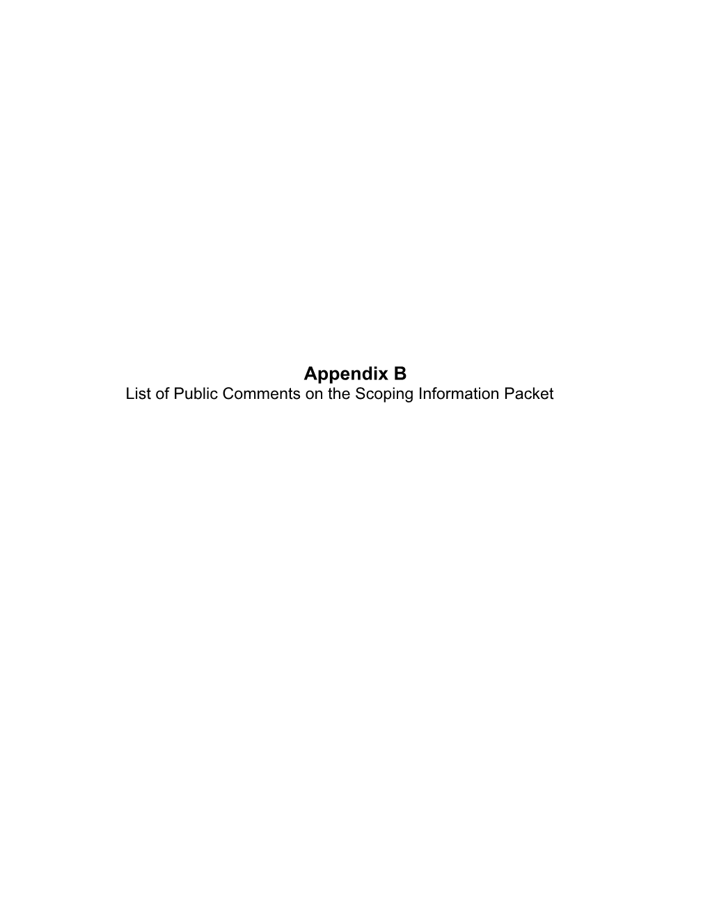 Appendix B – List of Public Comments on the Scoping Information Packet