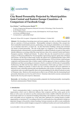 City Brand Personality Projected by Municipalities from Central and Eastern Europe Countries—A Comparison of Facebook Usage