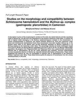 Studies on the Morphology and Compatibility Between Schistosoma Hæmatobium and the Bulinus Sp