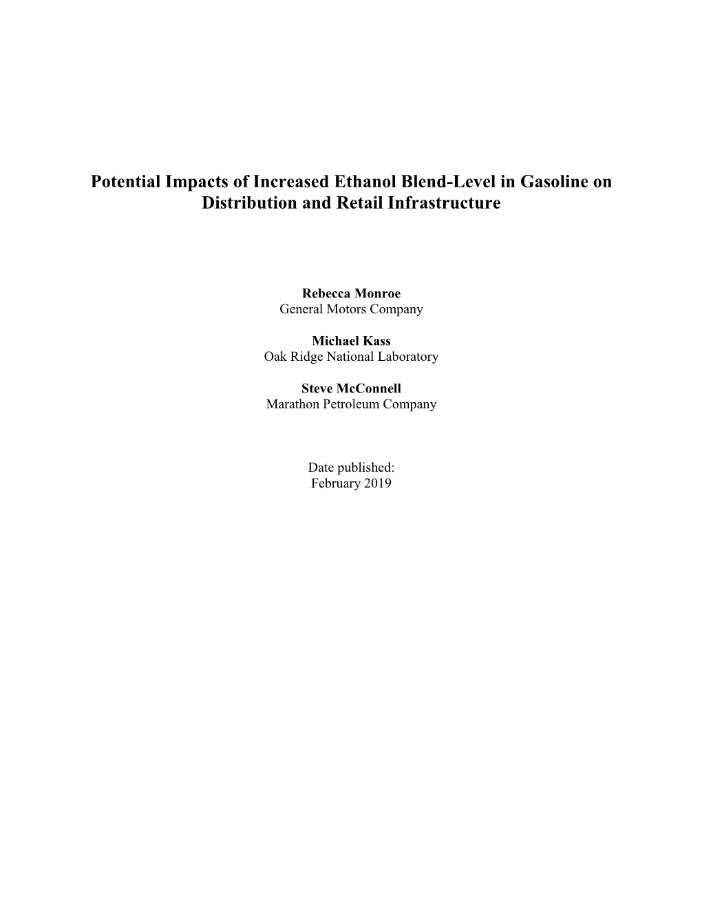 Potential Impacts of Increased Ethanol Blend-Level in Gasoline on Distribution and Retail Infrastructure