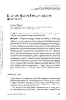 Effects of Habitat Fragmentation on Biodiversity