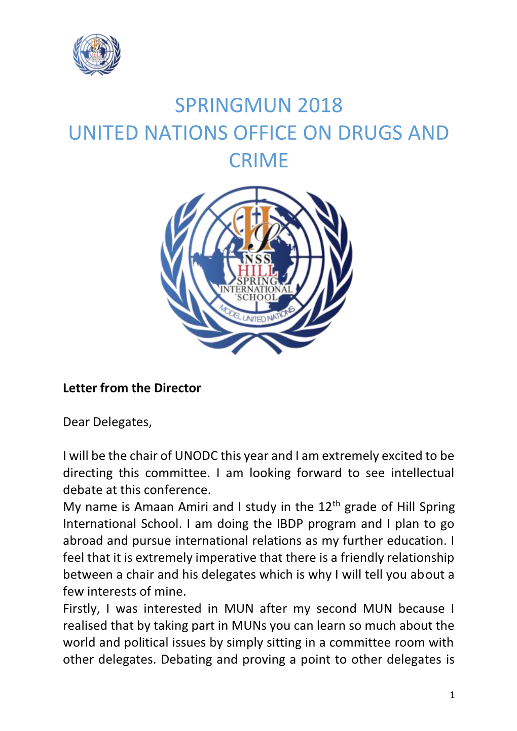 Springmun 2018 United Nations Office on Drugs and Crime