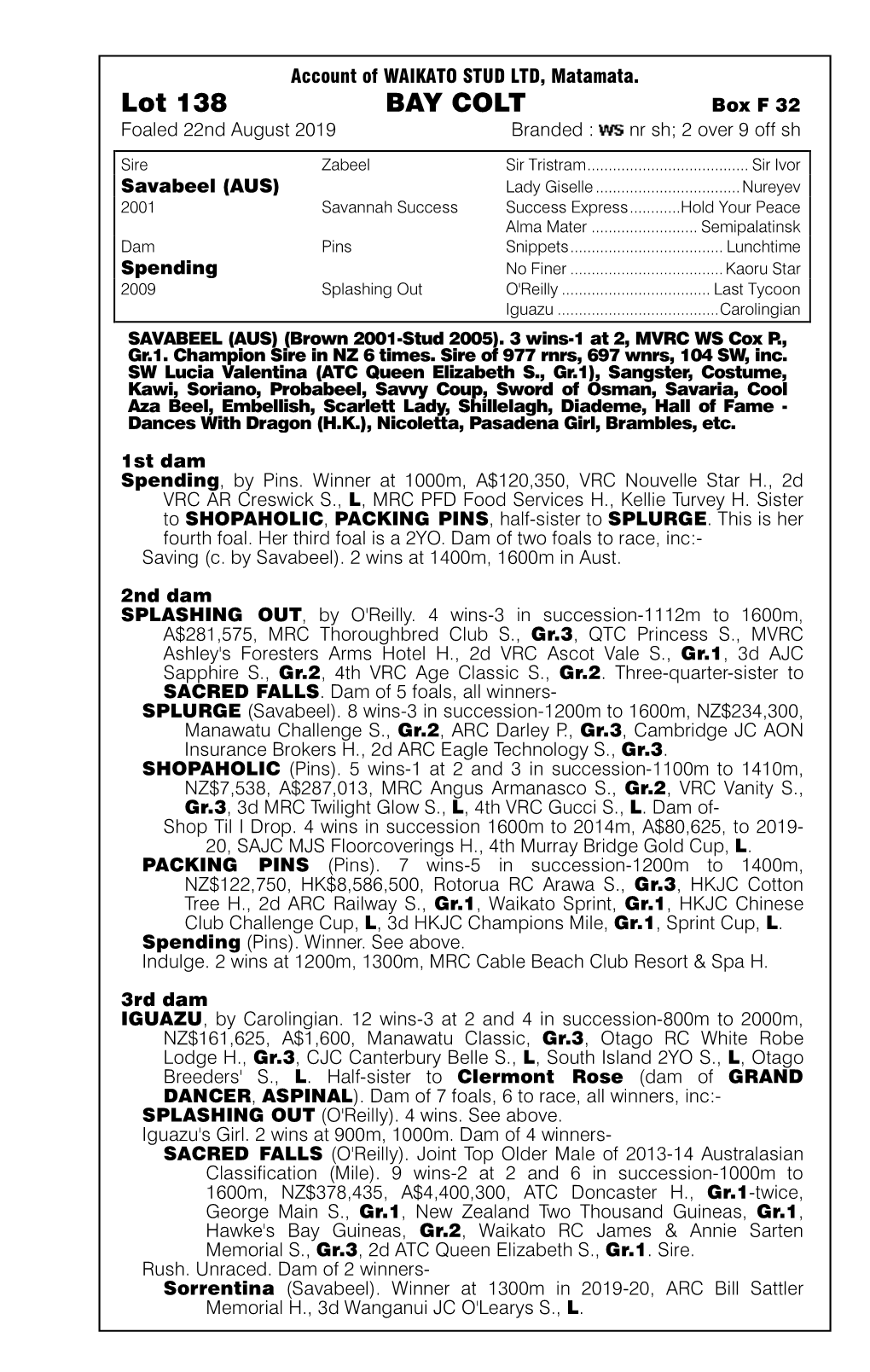 Lot 138 BAY COLT Box F 32 Foaled 22Nd August 2019 Branded : Nr Sh; 2 Over 9 Off Sh