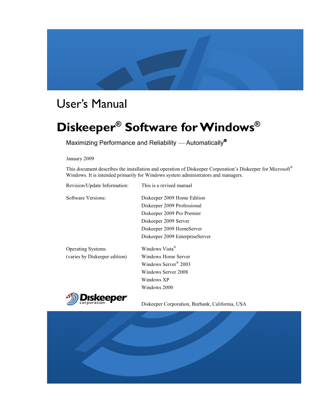 User's Manual Diskeeper® Software for Windows
