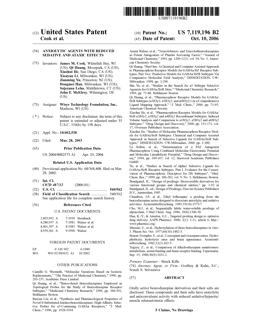 (12) United States Patent (10) Patent No.: US 7,119,196 B2 Cook Et Al