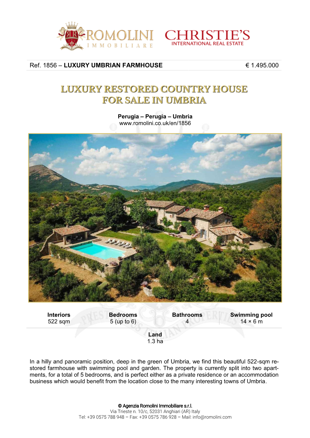 Ref. 1856 – LUXURY UMBRIAN FARMHOUSE € 1.495.000