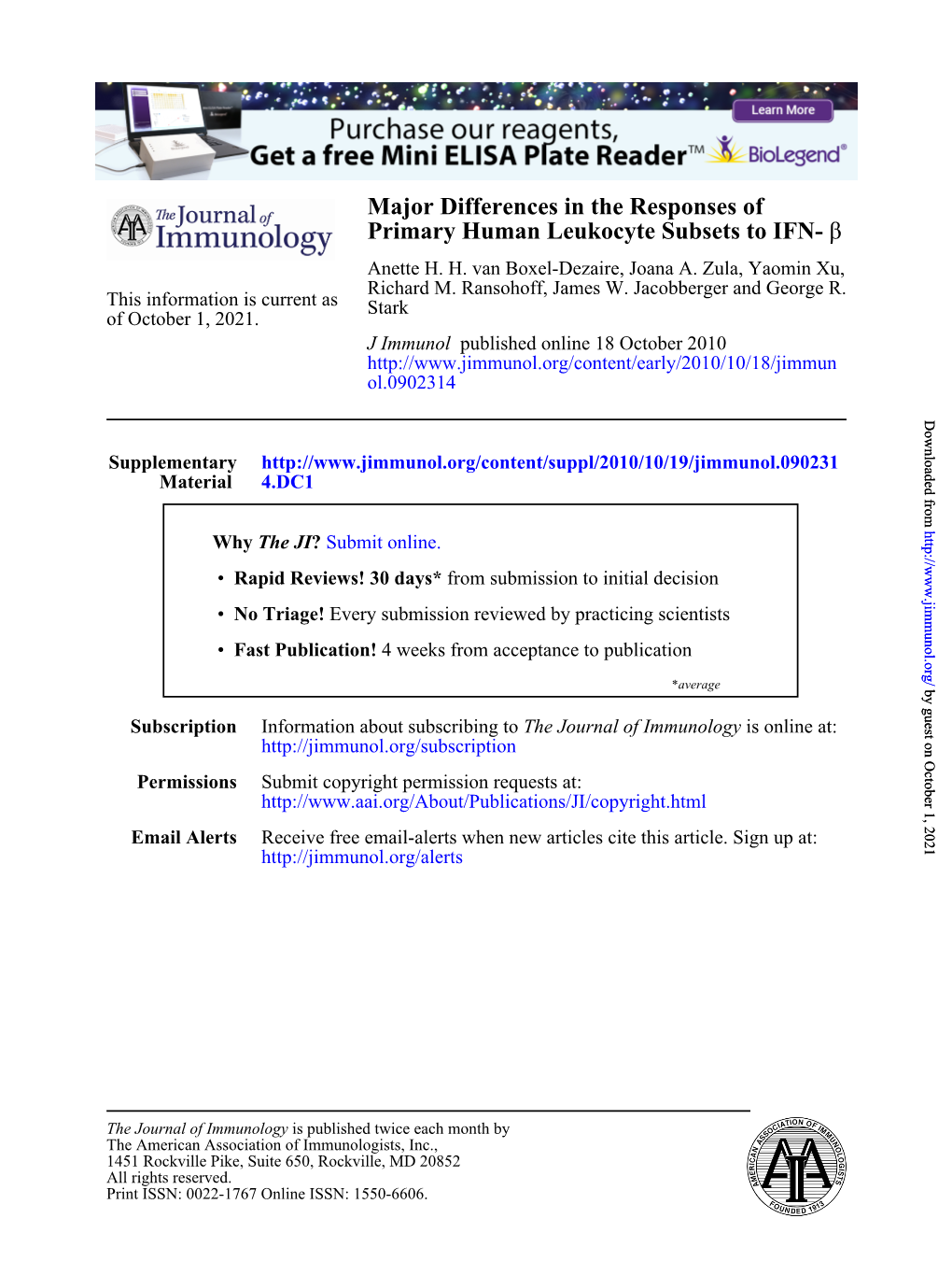 Β Primary Human Leukocyte Subsets to IFN- Major Differences in The