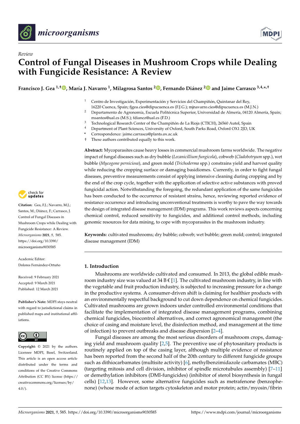 Control of Fungal Diseases in Mushroom Crops While Dealing with Fungicide Resistance: a Review