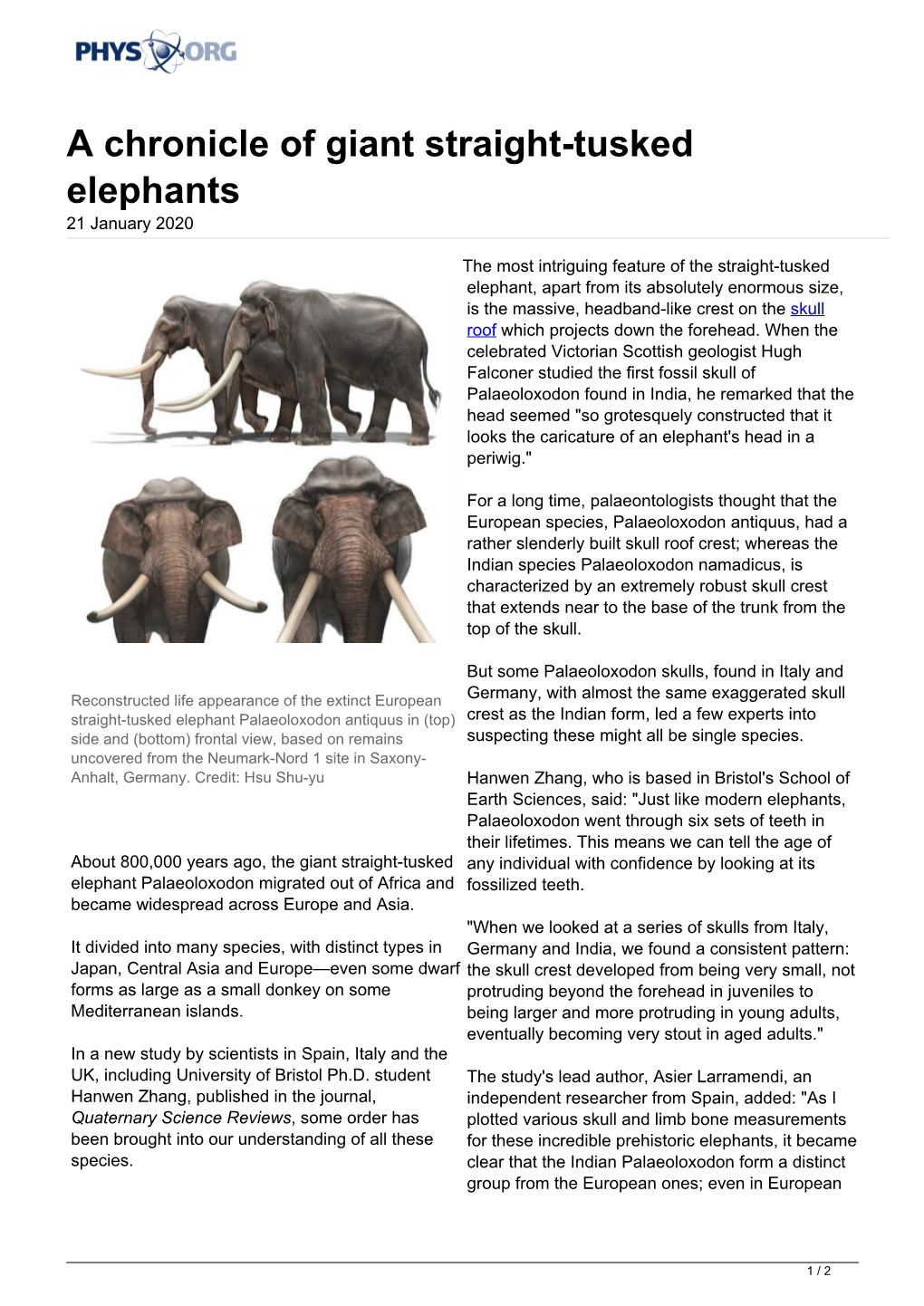 A Chronicle of Giant Straight-Tusked Elephants 21 January 2020