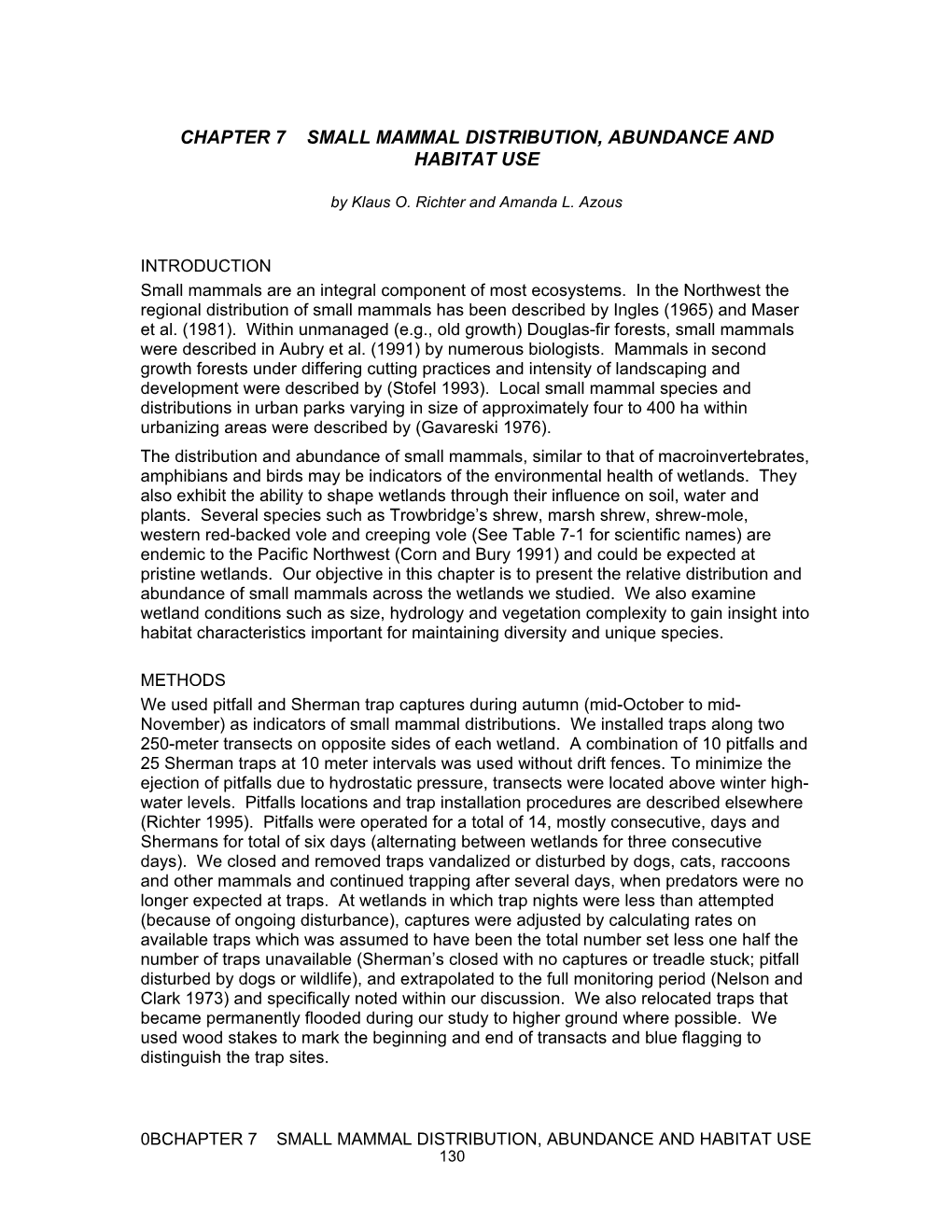 Chapter 7 Small Mammal Distribution, Abundance and Habitat Use