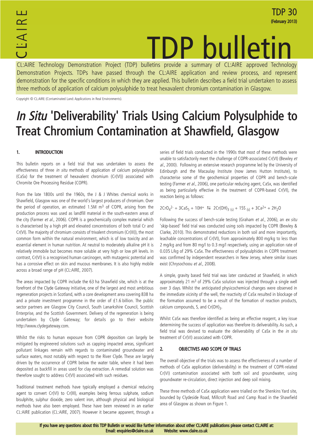 Trials Using Calcium Polysulphide to Treat Chromium Contamination at Shawfield, Glasgow