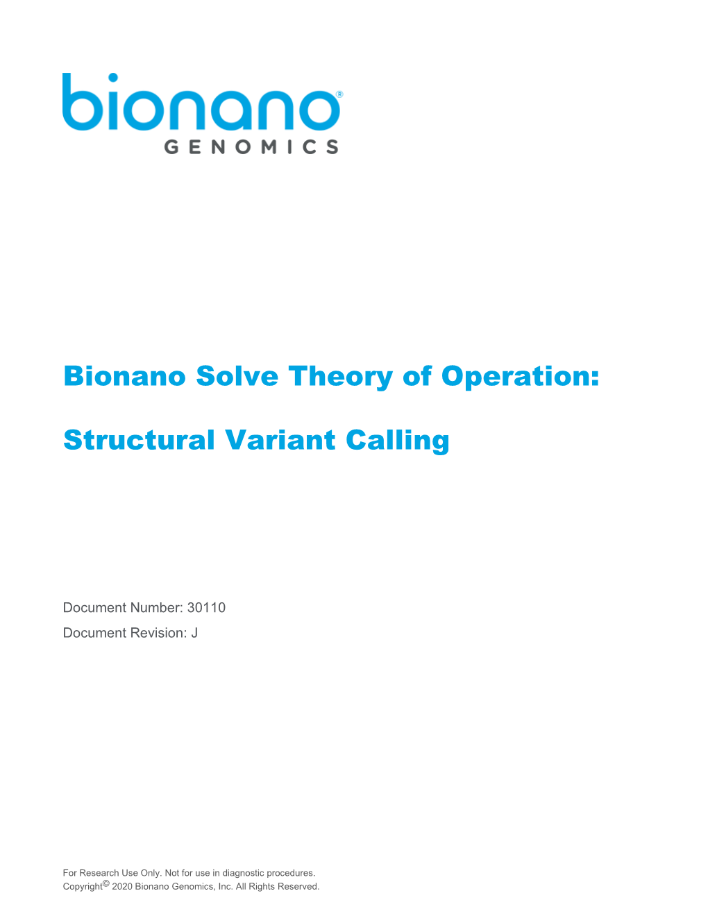 Bionano Solve Theory of Operation: Structural Variant Calling Page 2 of 93