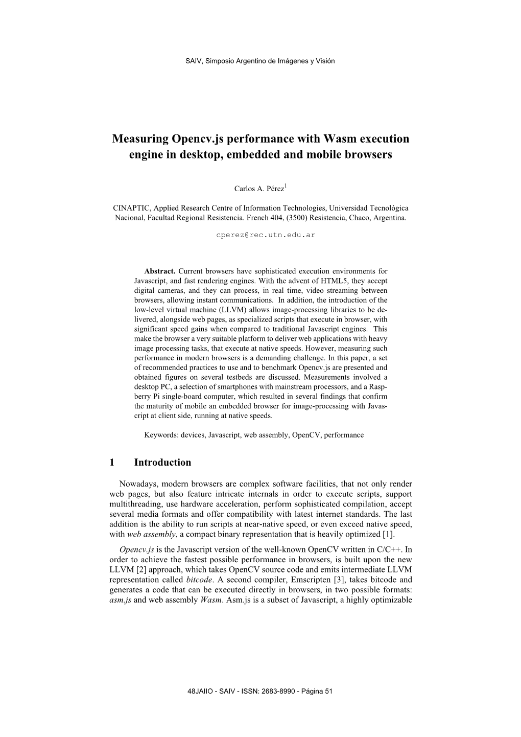 Measuring Opencv.Js Performance with Wasm Execution Engine in Desktop, Embedded and Mobile Browsers