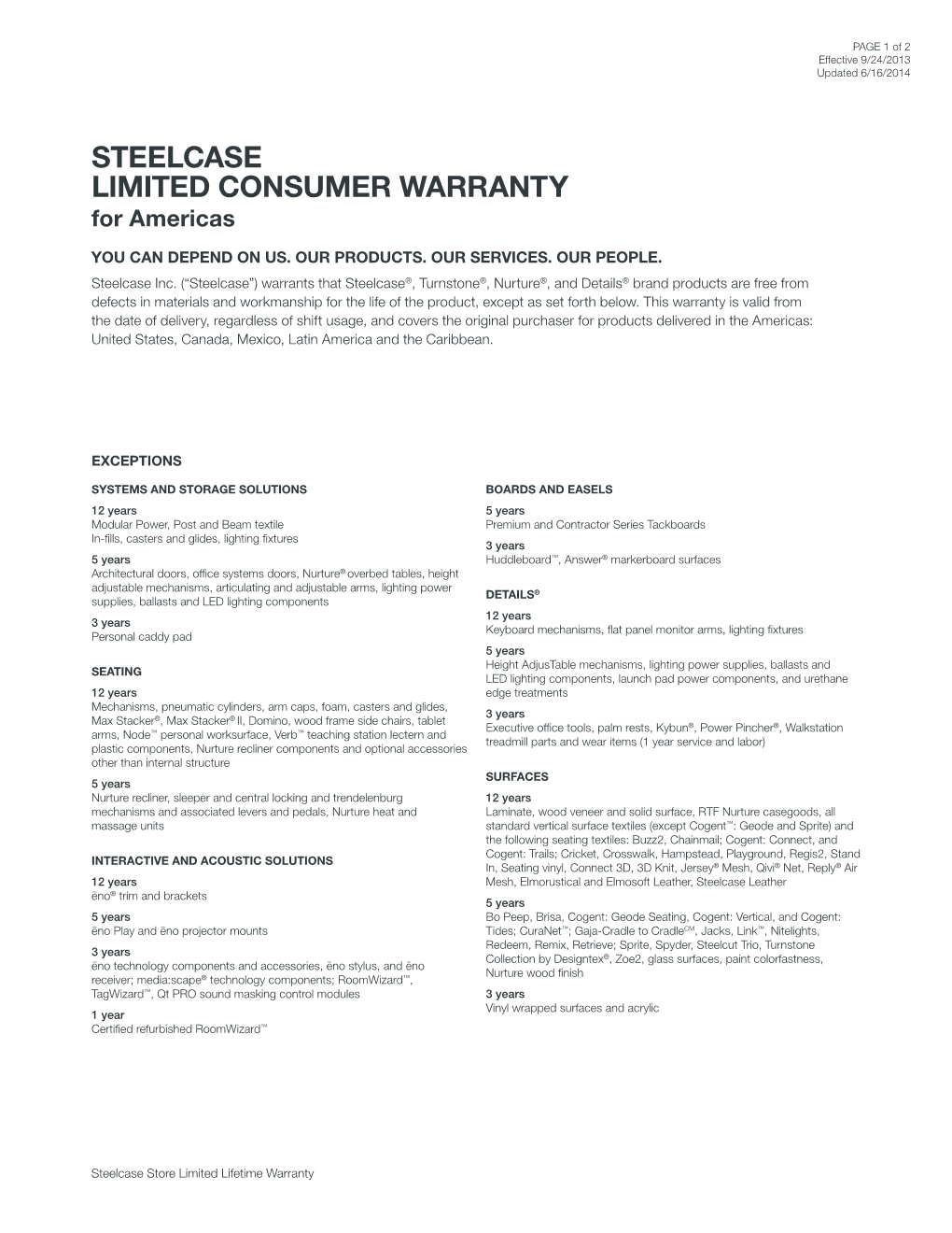 STEELCASE LIMITED CONSUMER WARRANTY for Americas