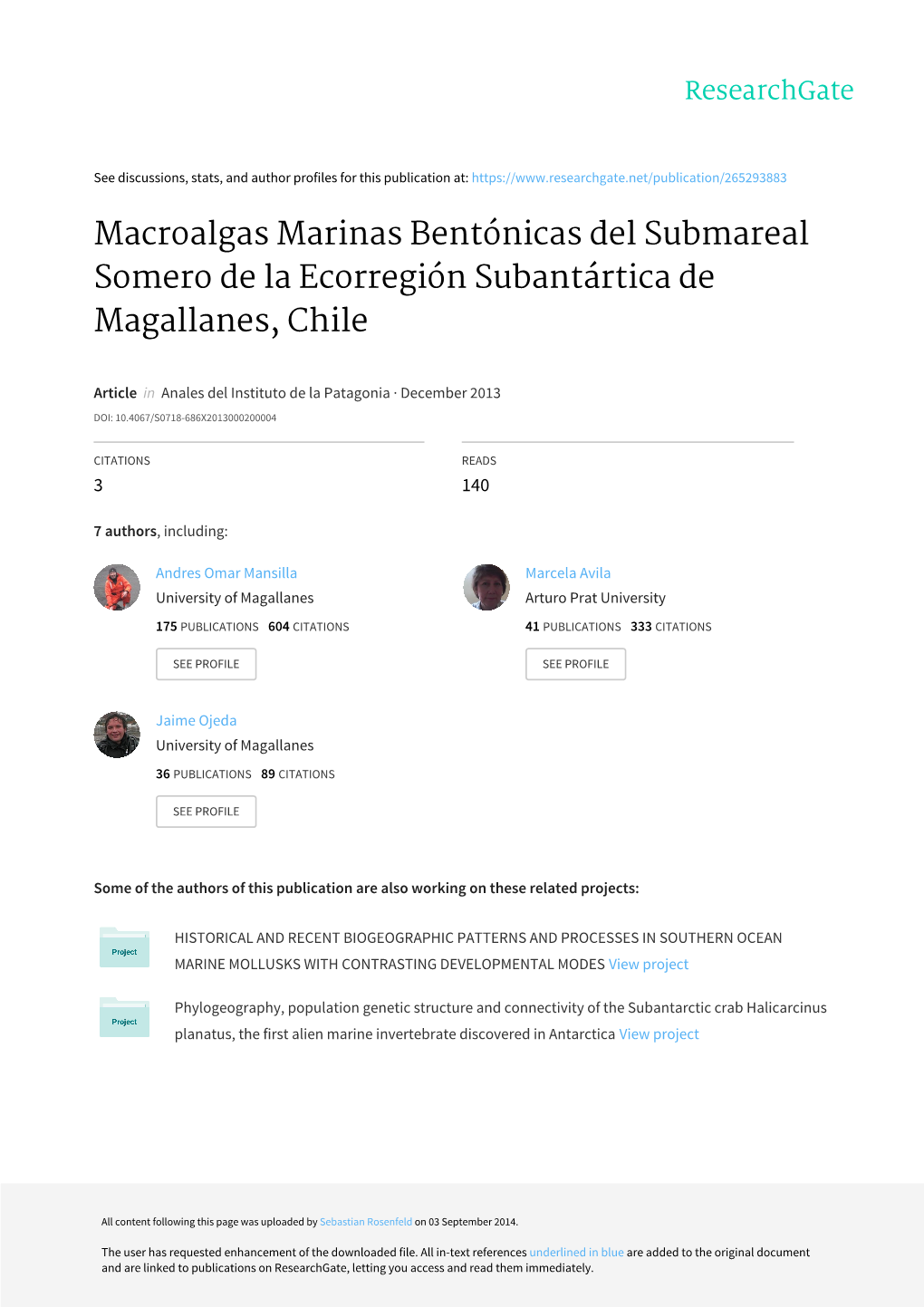 Macroalgas Marinas Bentónicas Del Submareal Somero De La Ecorregión Subantártica De Magallanes, Chile