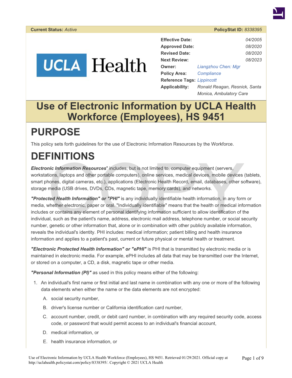 HS 9451 Use of Electronic Information by UCLA Health Workforce