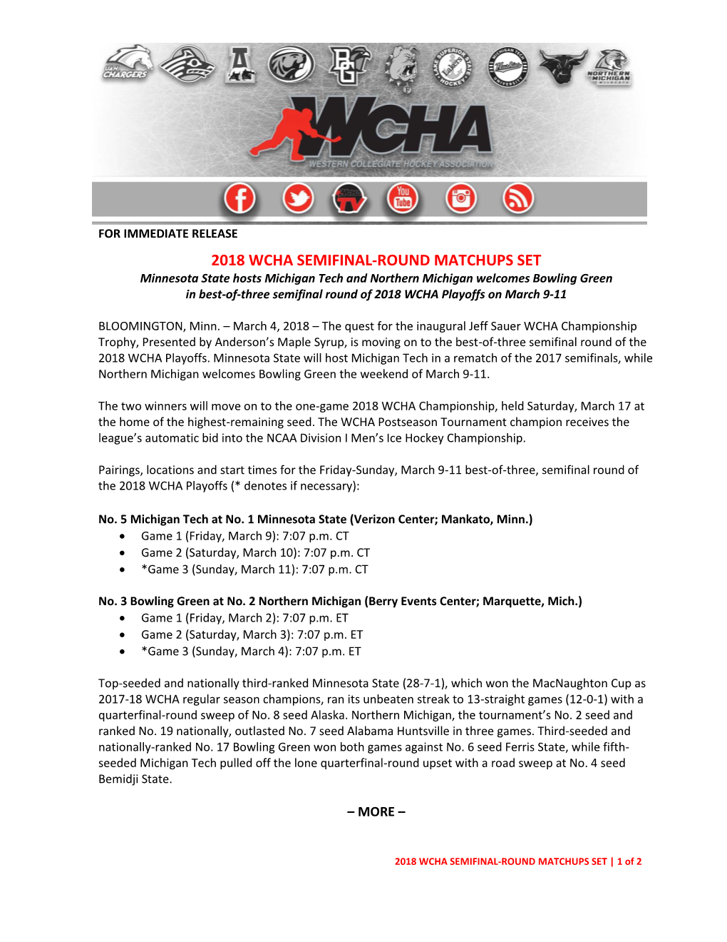 2018 Wcha Semifinal-Round Matchups