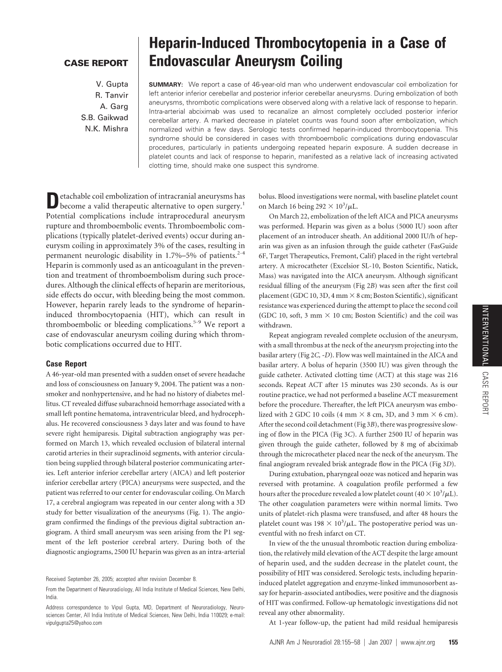 Heparin-Induced Thrombocytopenia in a Case of Endovascular