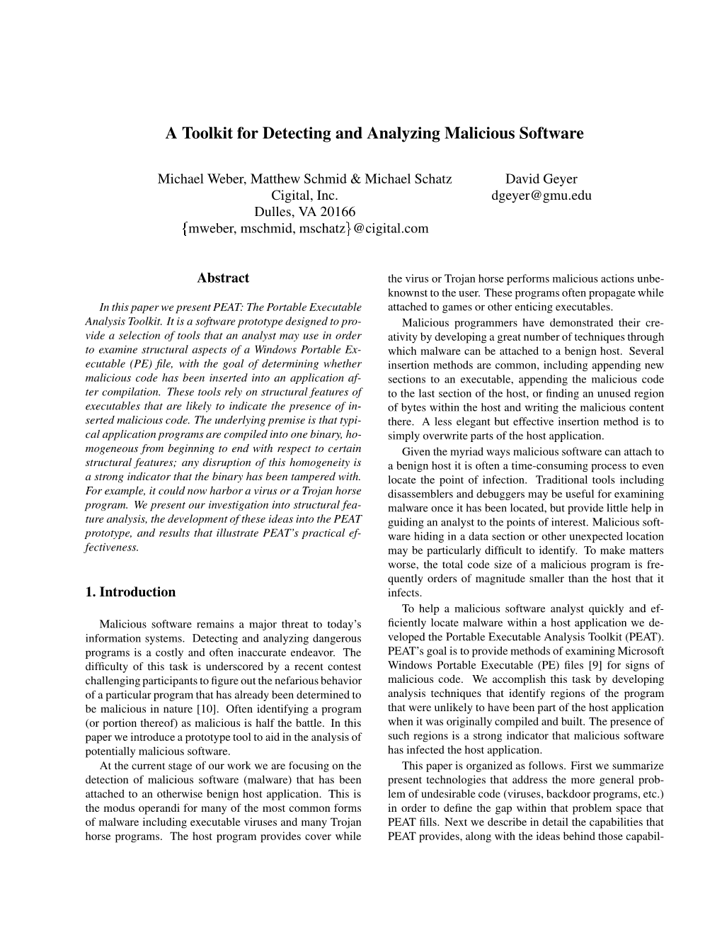 A Toolkit for Detecting and Analyzing Malicious Software