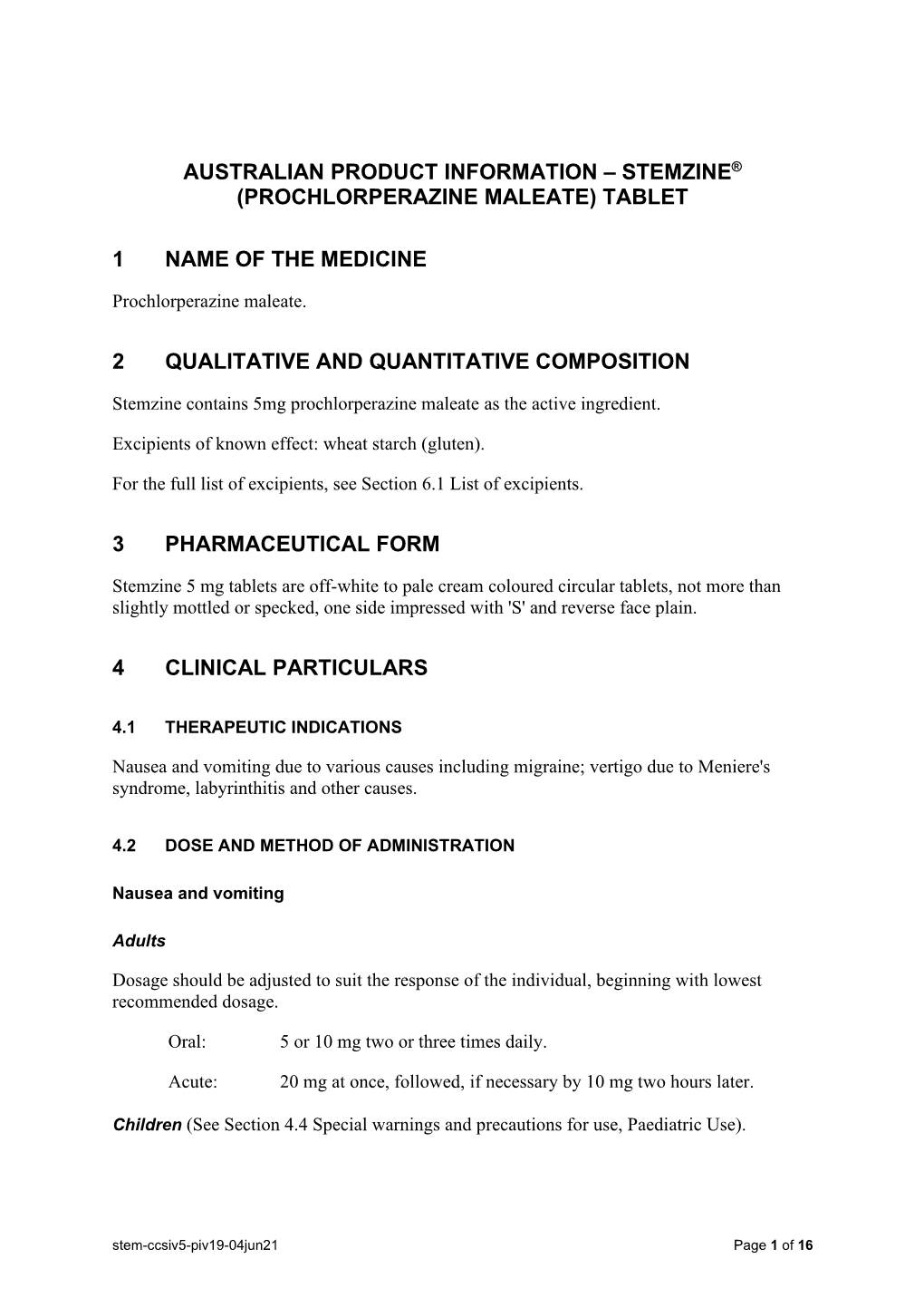 Stemzine® (Prochlorperazine Maleate) Tablet