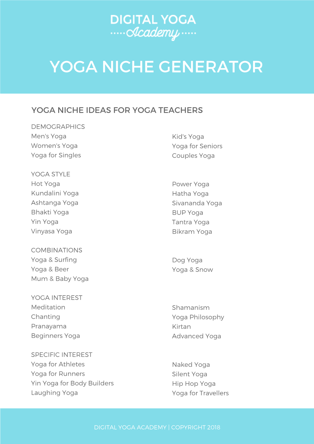 Yoga Niche Generator