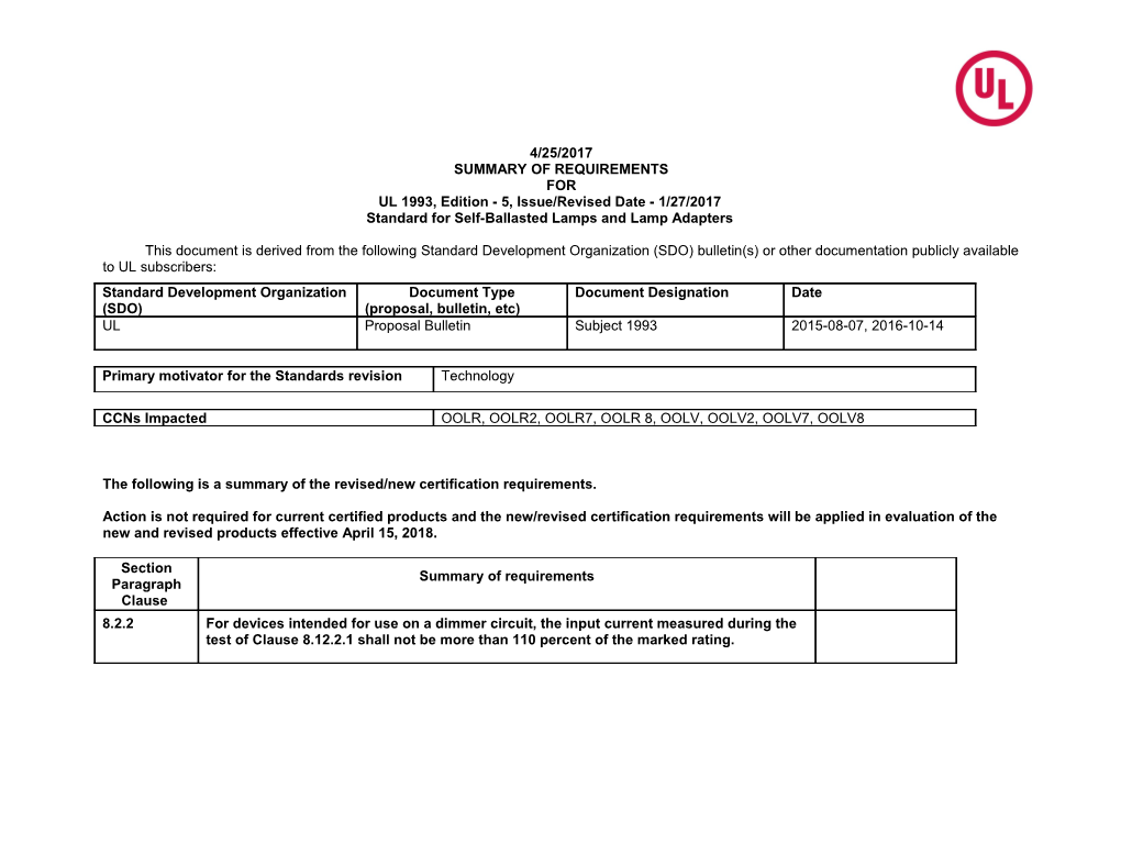 UL 1993, Edition - 5, Issue/Revised Date - 1/27/2017