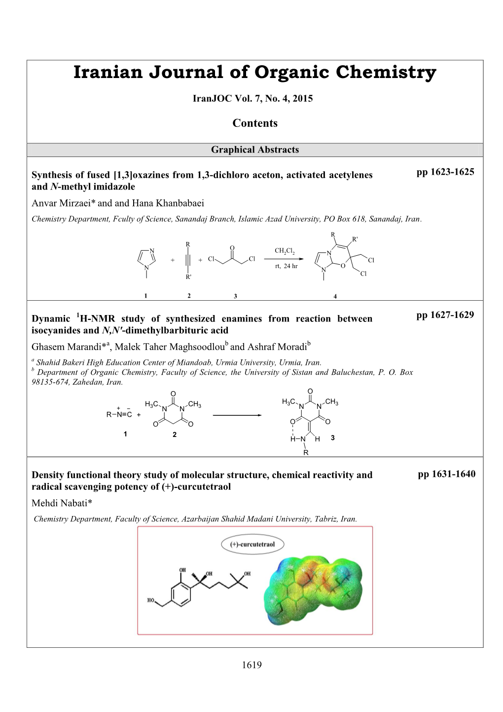 Iranian Journal of Organic Chemistry