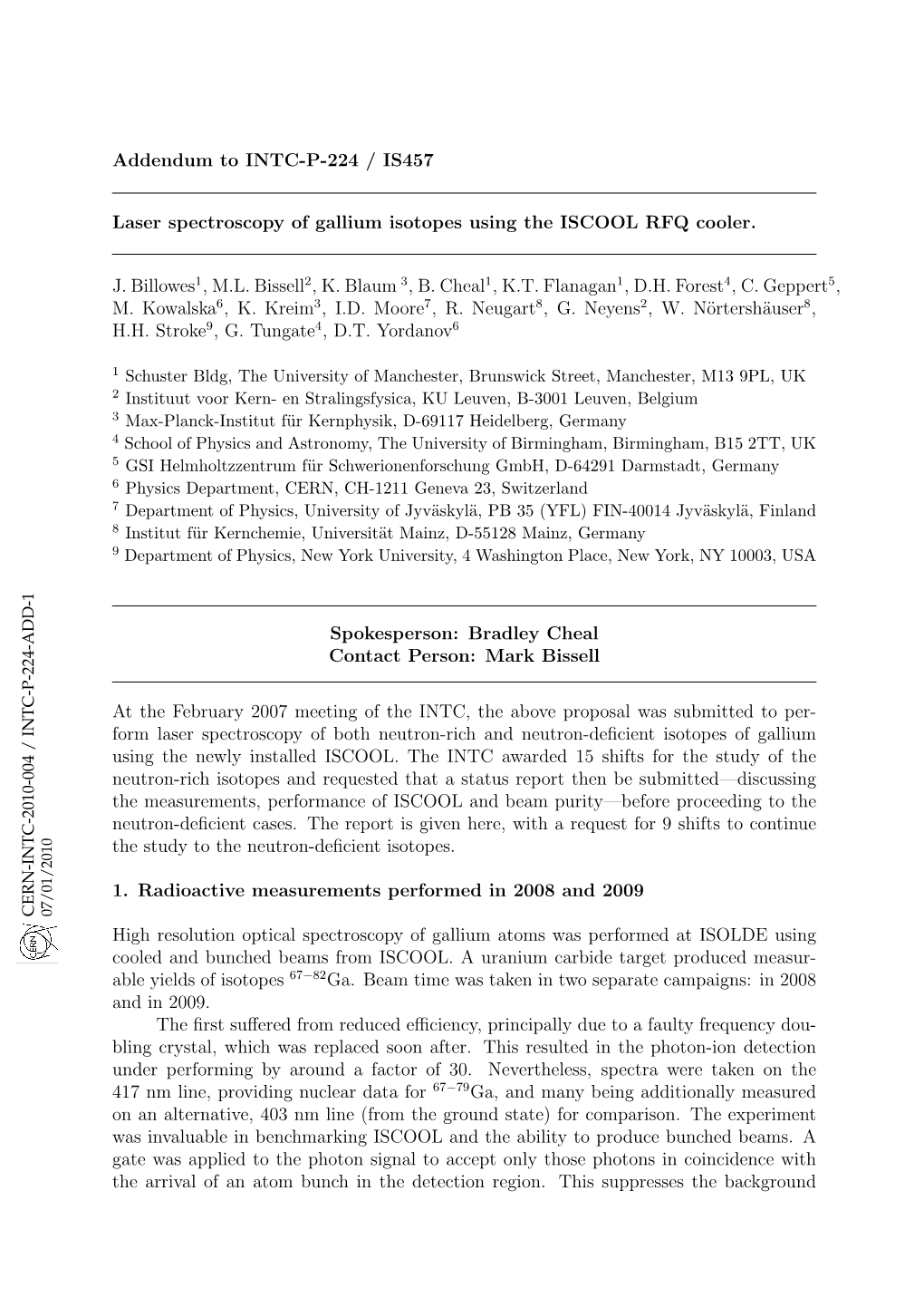 Laser Spectroscopy of Gallium Isotopes Using the ISCOOL RFQ