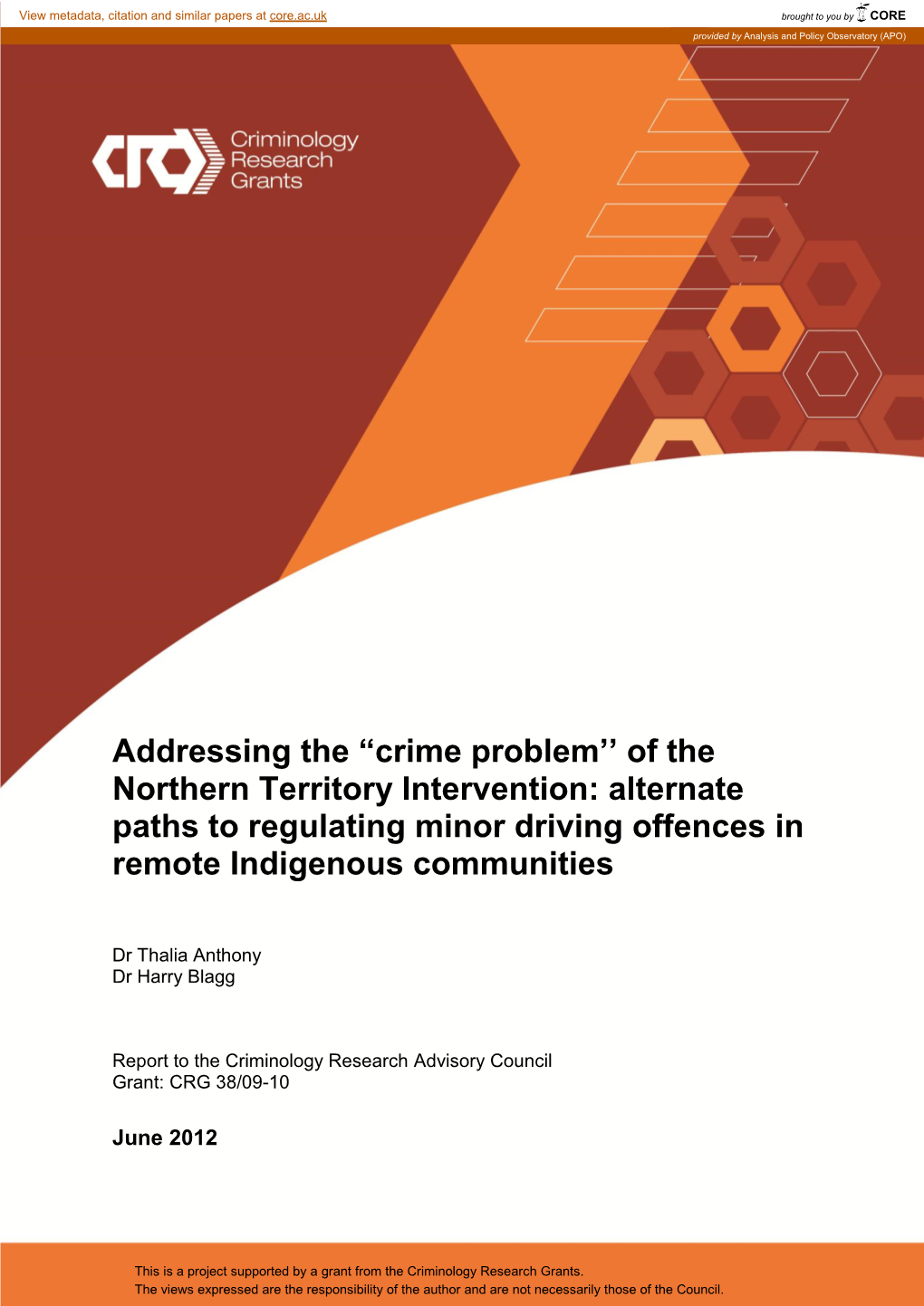 Crime Problem'' of the Northern Territory Intervention