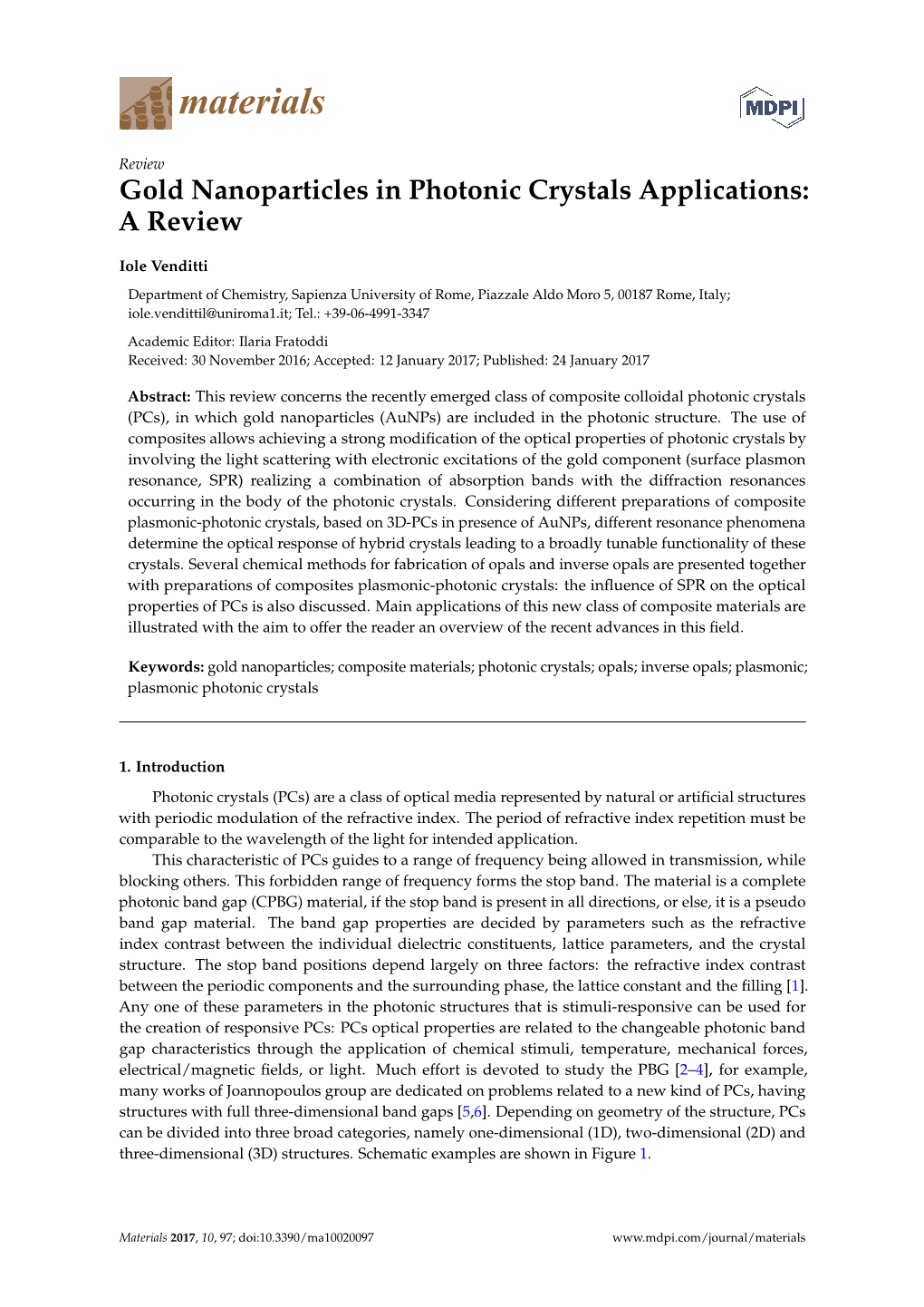 Gold Nanoparticles in Photonic Crystals Applications: a Review