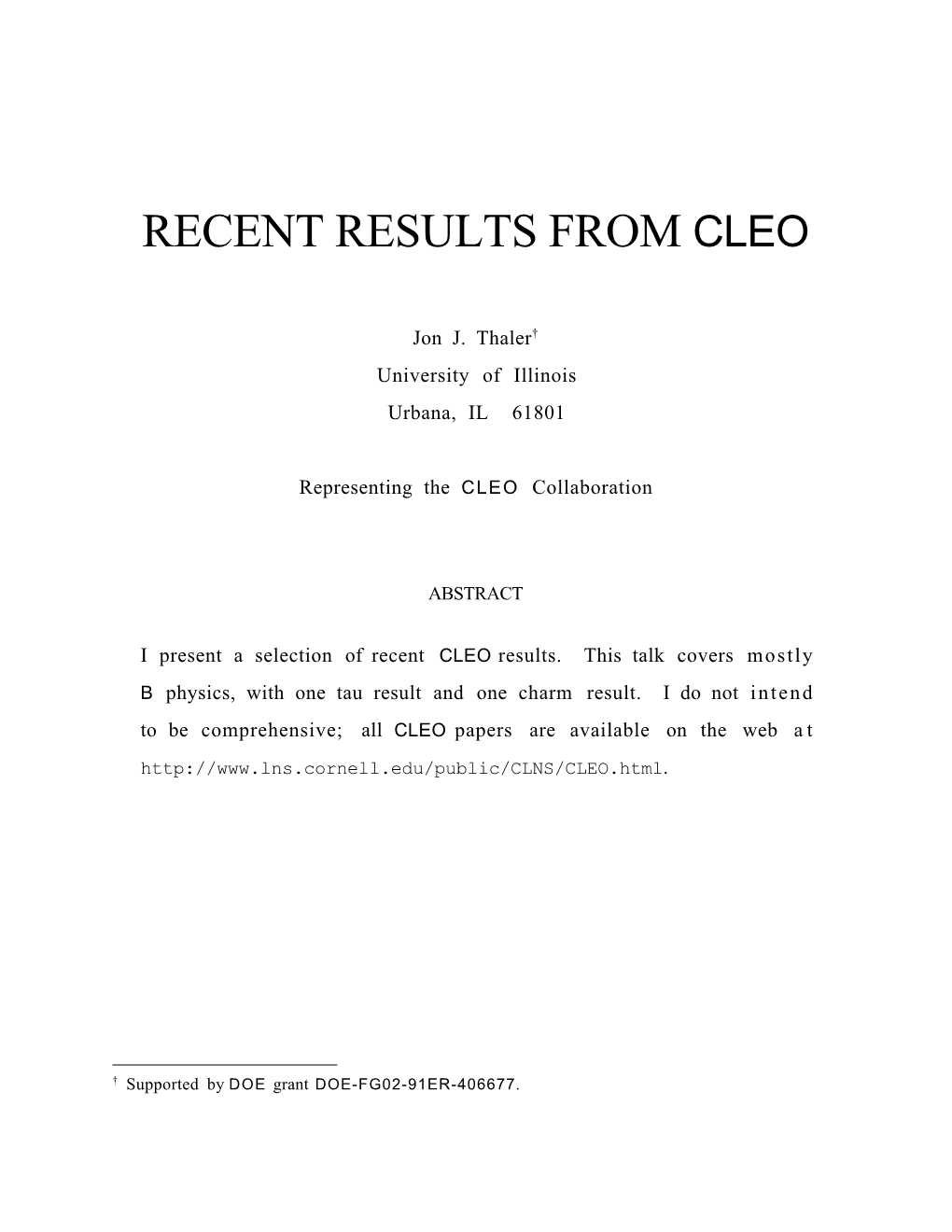 Recent Results from Cleo