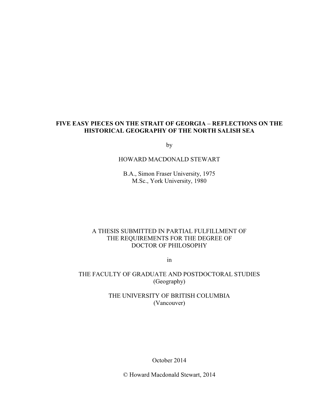 Five Easy Pieces on the Strait of Georgia – Reflections on the Historical Geography of the North Salish Sea