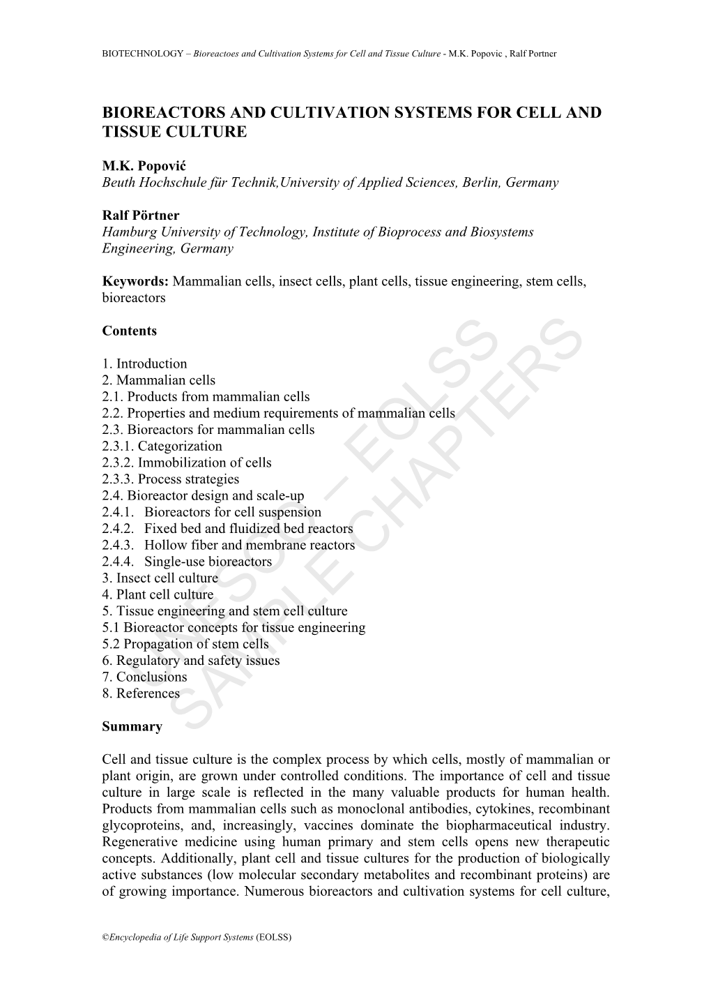 Bioreactors and Cultivation Systems for Cell and Tissue Culture