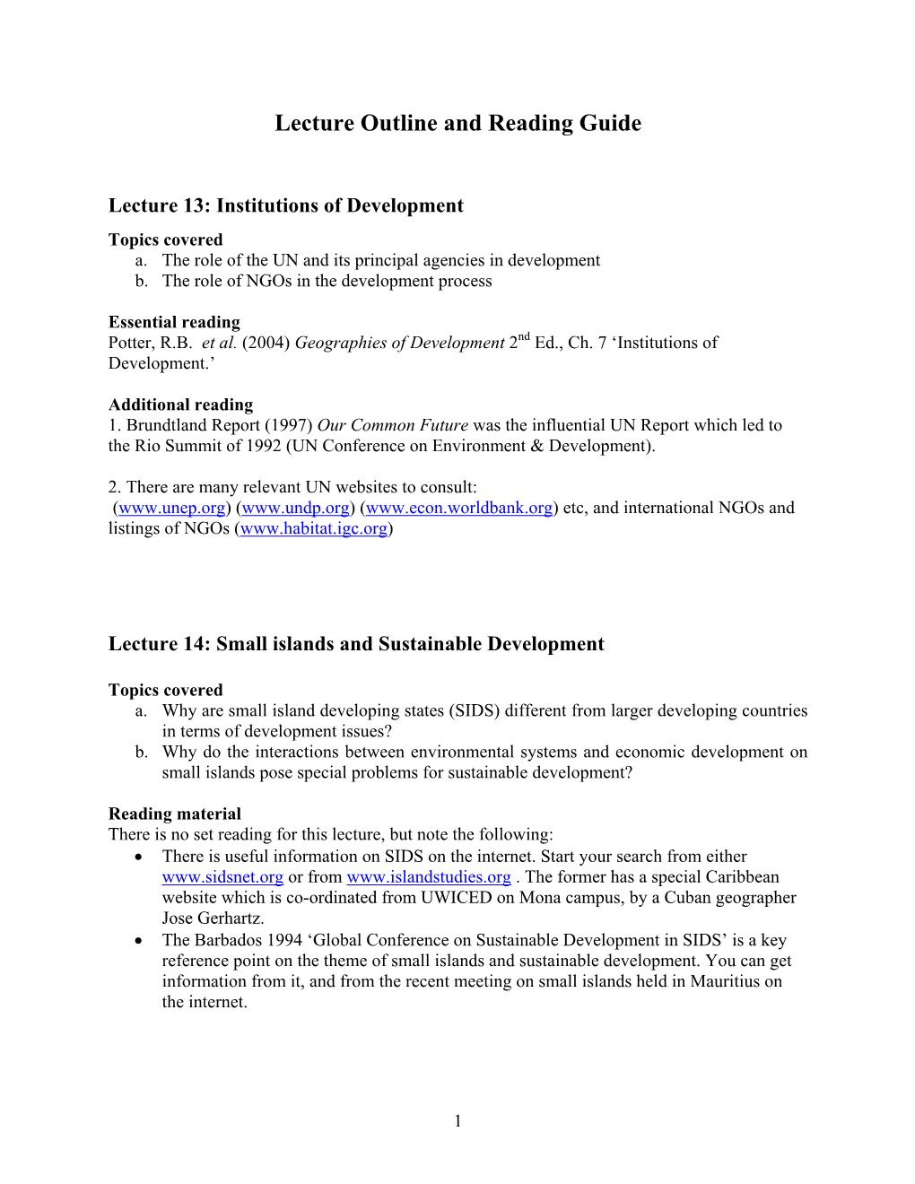 Lecture Outline and Reading Guide