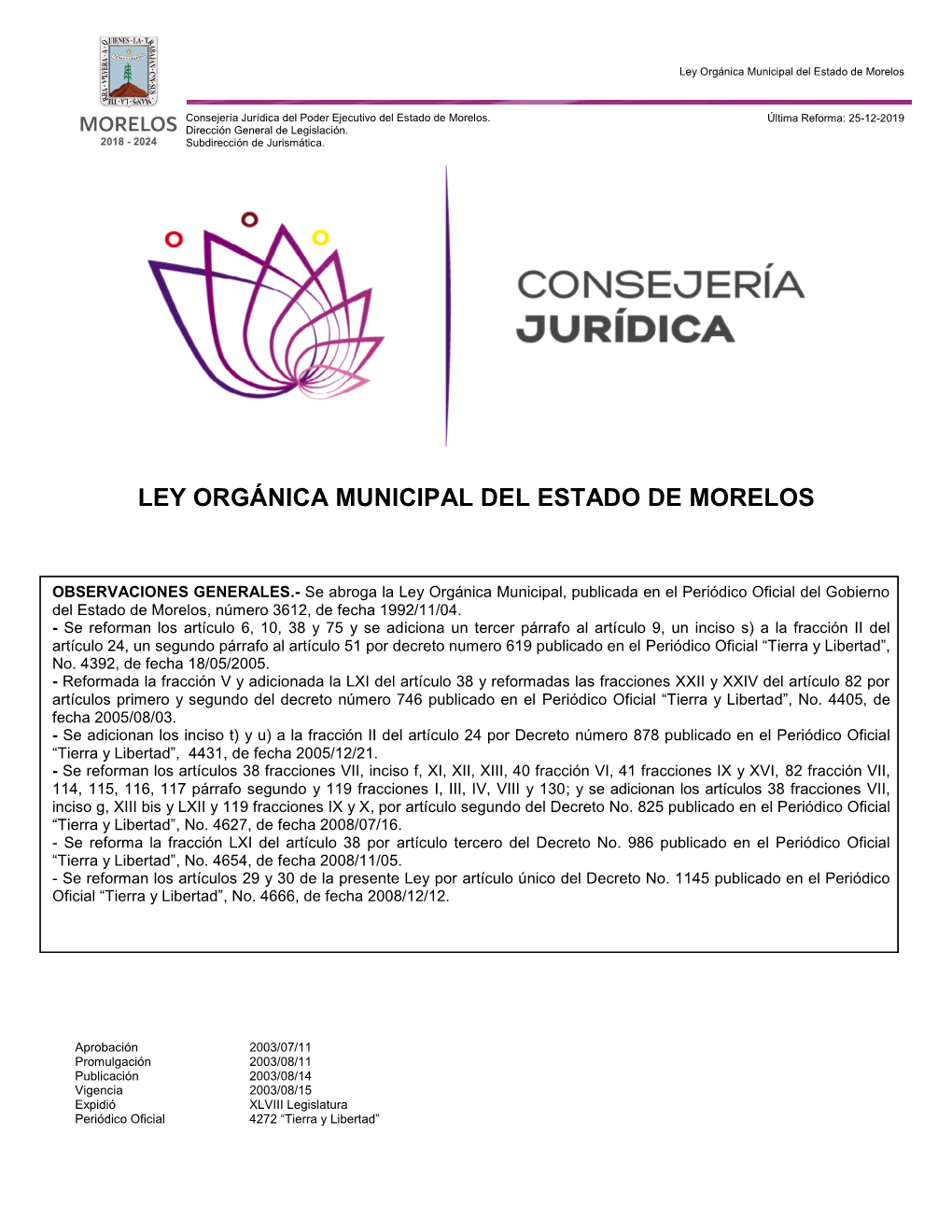 Ley Orgánica Municipal Del Estado De Morelos