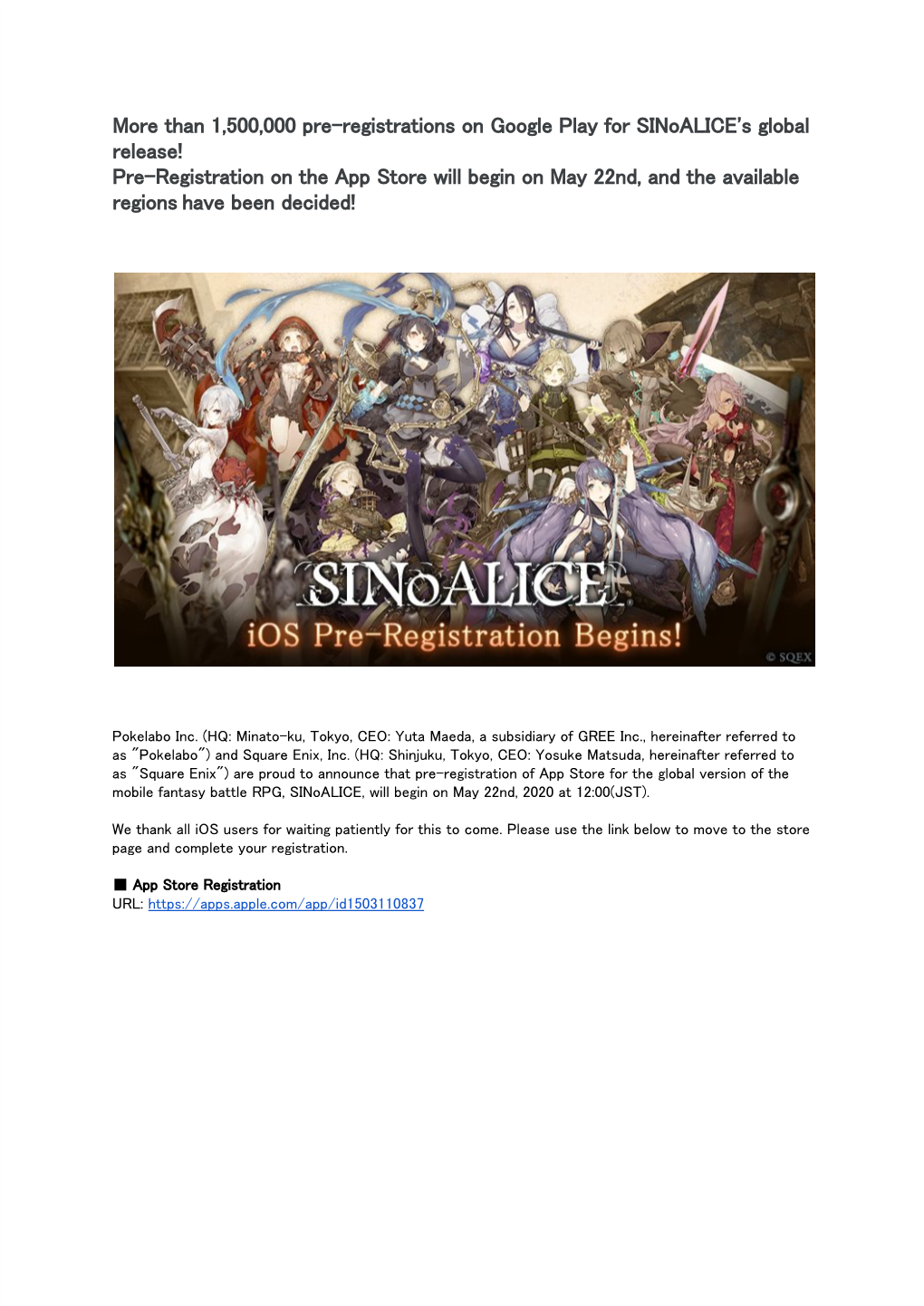 Than 1500000 Pre-Registrations on Google Play for Sinoalice's Global