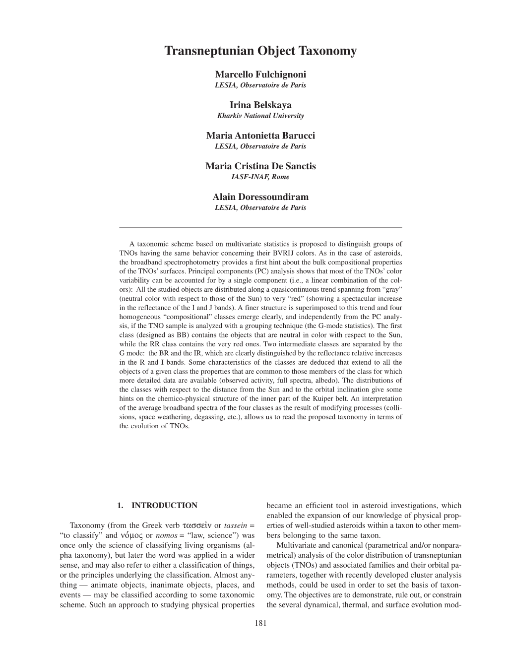 Transneptunian Object Taxonomy 181