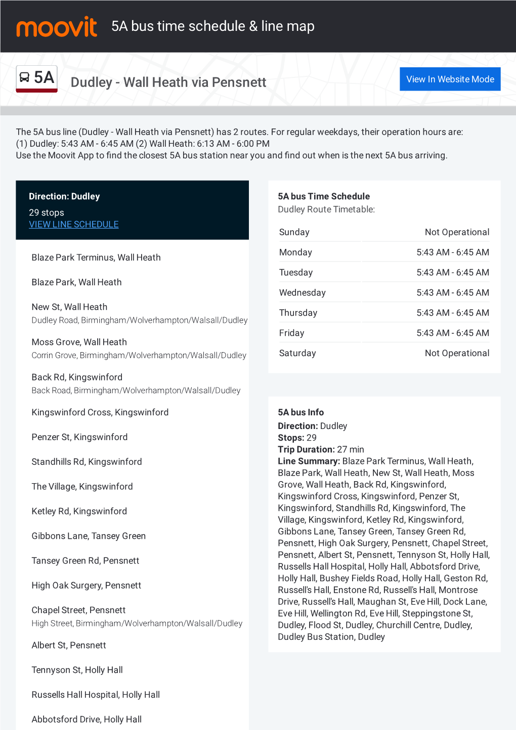 5A Bus Time Schedule & Line Route