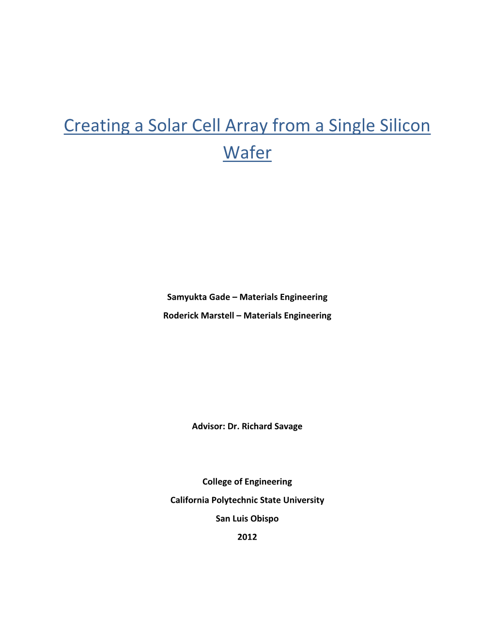 Creating a Solar Cell Array from a Single Silicon Wafer