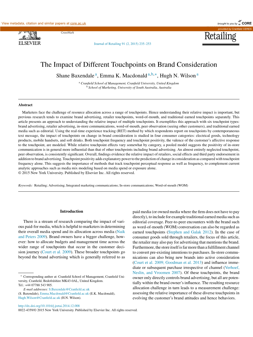 The Impact of Different Touchpoints on Brand Consideration