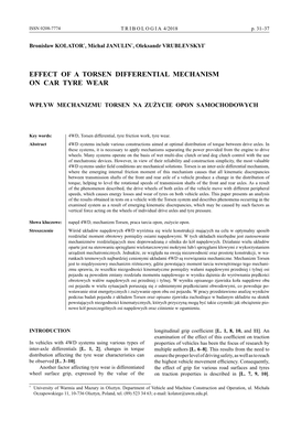 Effect of a Torsen Differential Mechanism on Car Tyre Wear