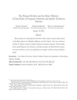 The Terpins Brothers and the Heinz Takeover a Case Study of Company Valuation and Insider Trading in Options∗